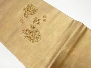 リサイクル　金駒刺繍花籠模様開き名古屋帯（額縁仕立て）